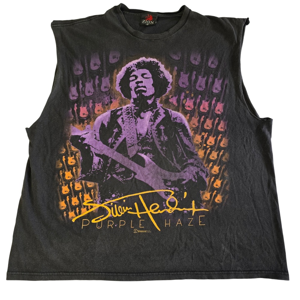 Vintage Zion Rootswear Jimi Hendrix Purple Haze Graphic Muscle Tee Black Mens 1X